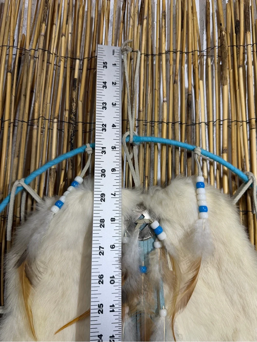 Vintage Large Native American Mandella Dream Catcher, Wool and Rabbit
